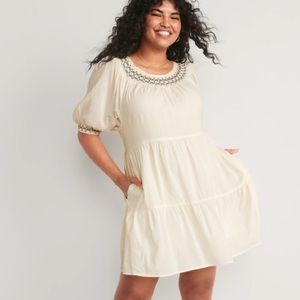 Puff Sleeve Embroidered Smocked Mini Swing Dress Size Large NEW NWT Old Navy